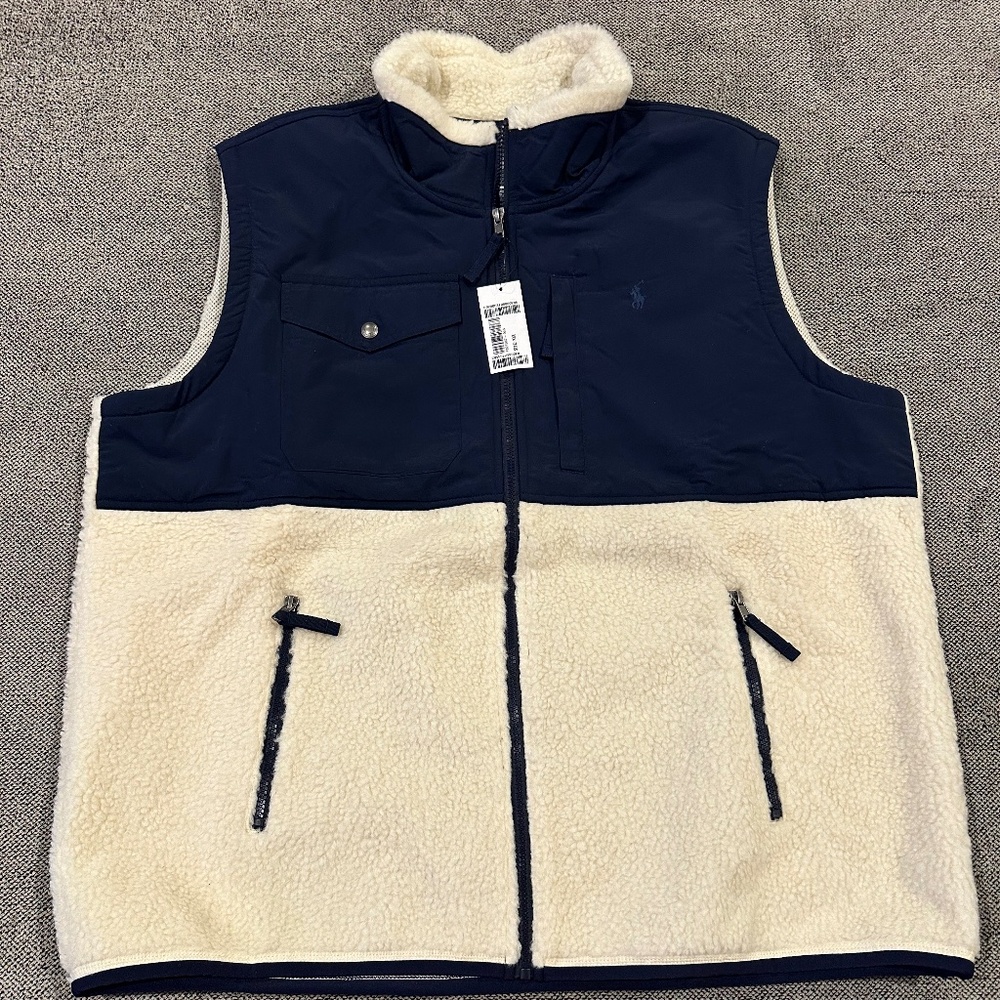 POLO RALPH LAUREN Logo-Embroidered Fleece-Panelled Shell Gilet $175 Size 2XL